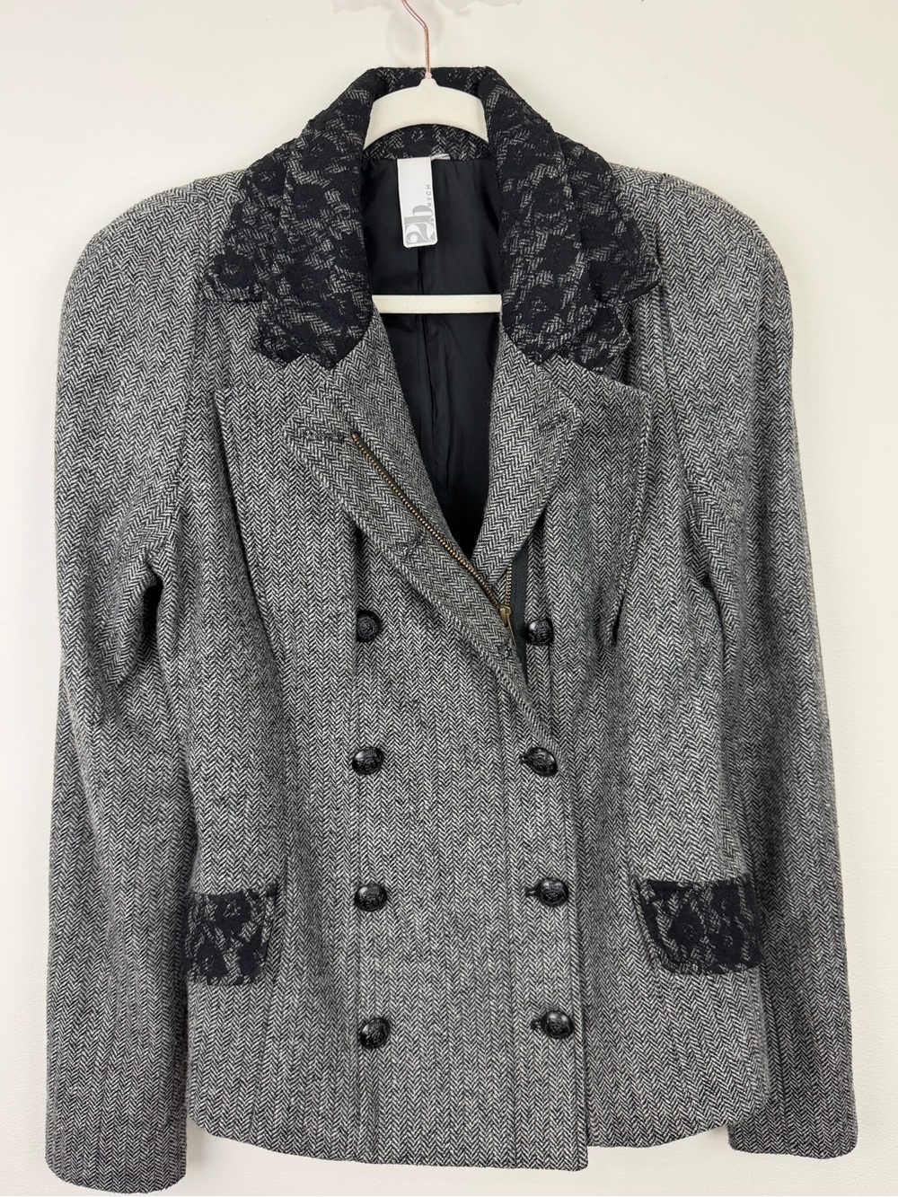 2B.Rych Gray Herringbone Wool Blazer Lace Dark Academia Core Goth M